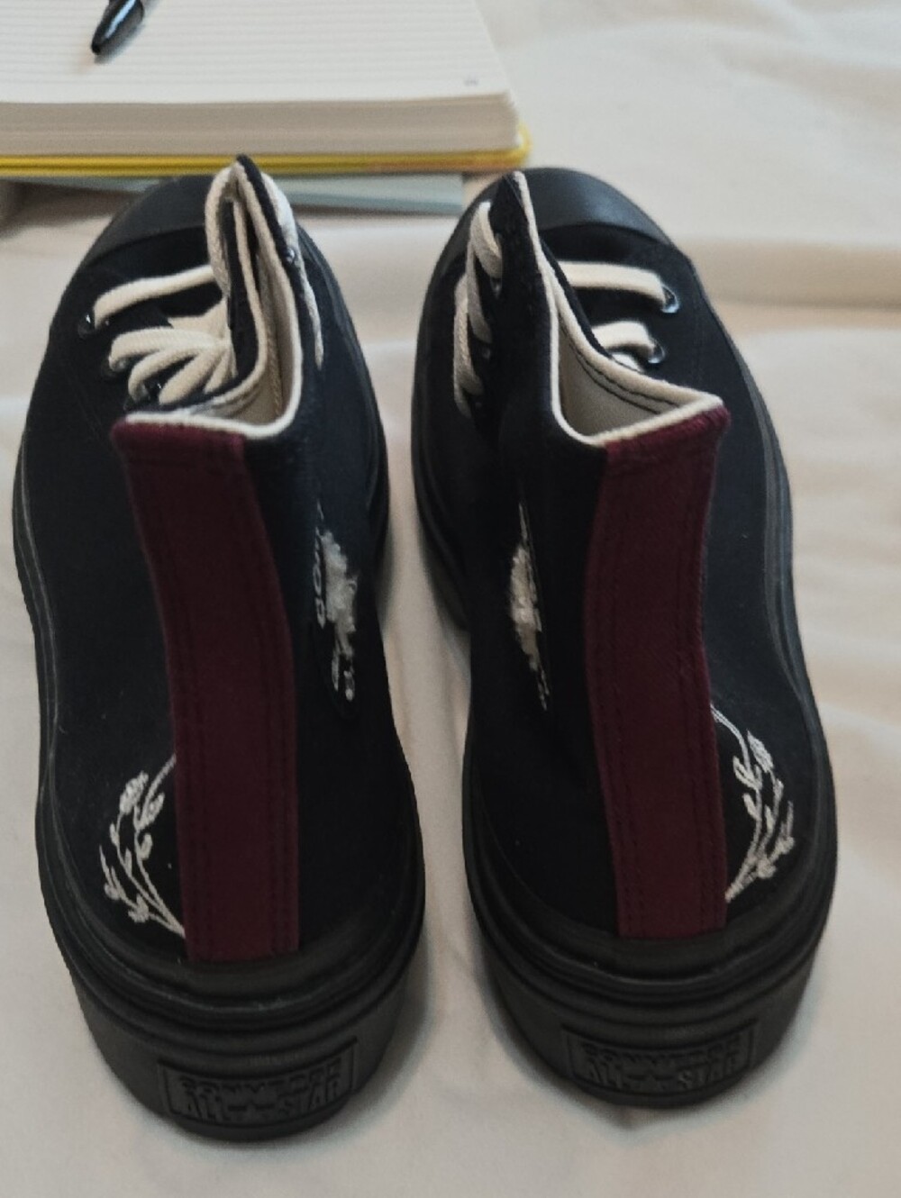 Converse Black High-Top Platform Sneakers with White Laces & Floral Stitching - Picture 5 of 11